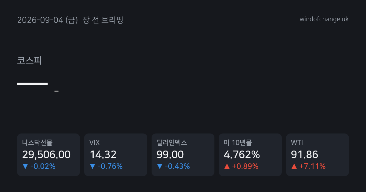 📈 2026년 9월 4일 (금) 장 전 브리핑